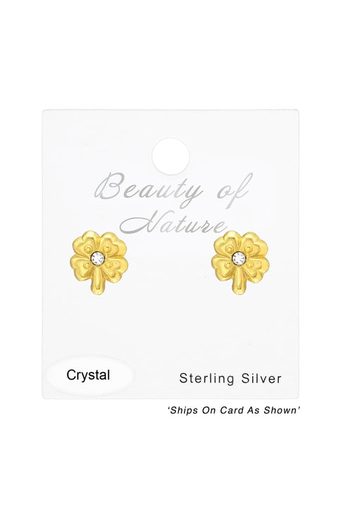 Sterling Silver Lucky Clover Ear Studs With Crystal - VM