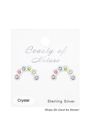 Sterling Silver Semi Circle Ear Studs With Crystal - SS