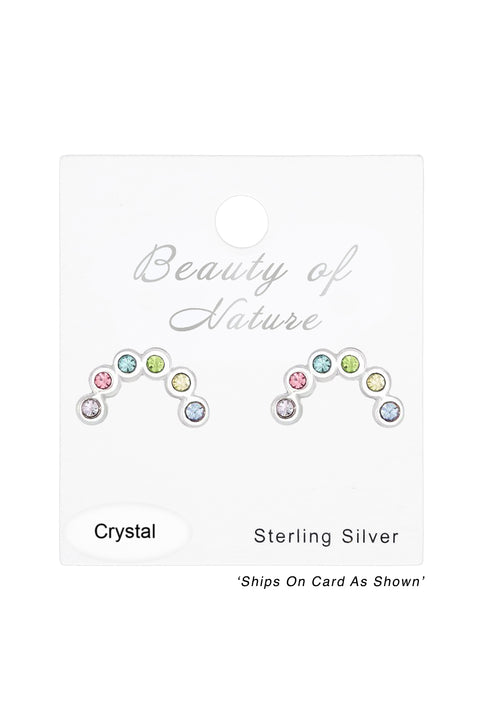 Sterling Silver Semi Circle Ear Studs With Crystal - SS