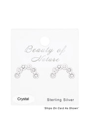 Sterling Silver Semi Circle Ear Studs With Crystal - SS