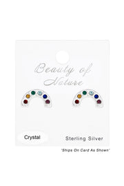 Sterling Silver Semi Circle Ear Studs With Crystal - SS