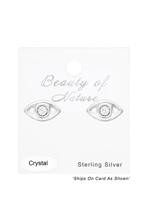 Sterling Silver Evil Eye Ear Studs With Crystal - SS