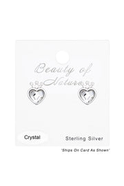Sterling Silver Heart Crown Ear Studs With Crystal - SS