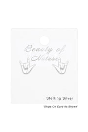 Sterling Silver I Love You Sign Ear Studs - SS