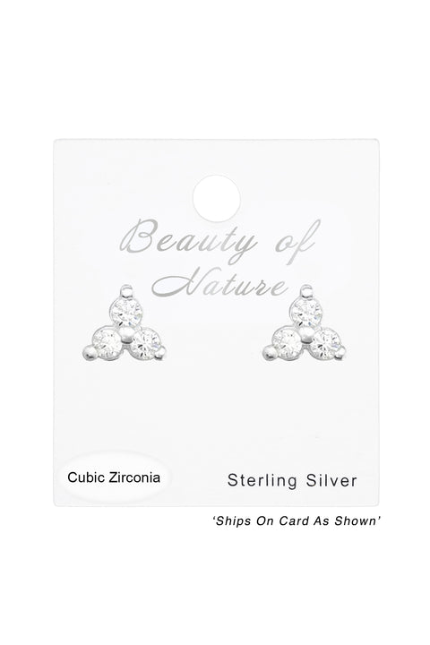 Sterling Silver Flower Ear Studs With Cubic Zirconia - SS