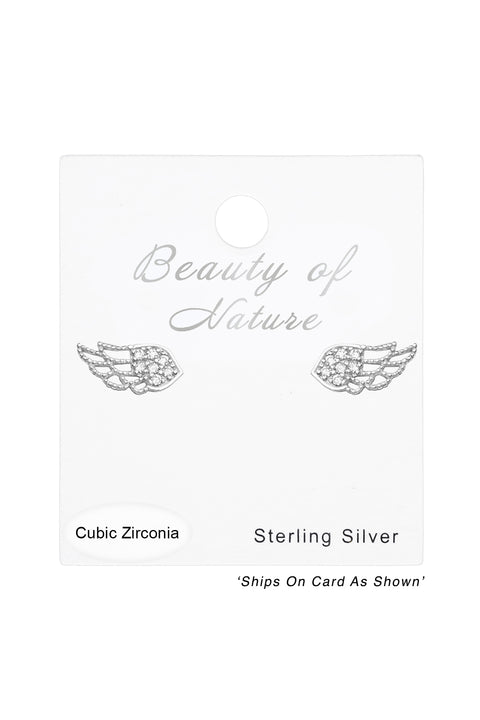 Sterling Silver Wing Ear Studs With Cubic Zirconia - SS