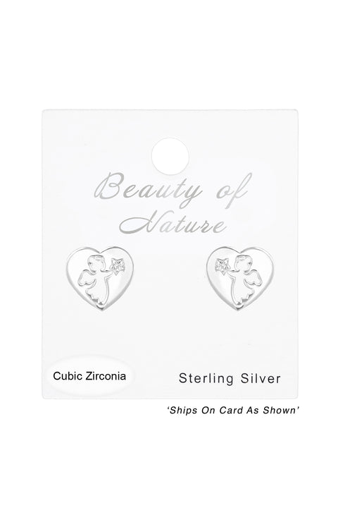 Sterling Silver Angel Ear Studs With Cubic Zirconia - SS