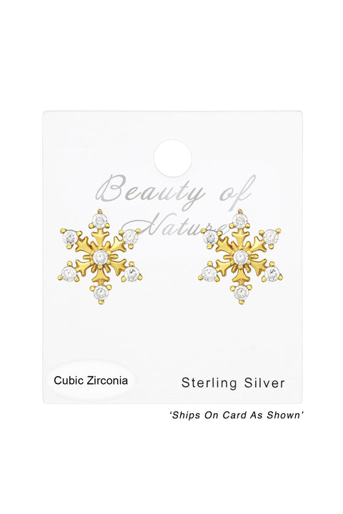 Sterling Silver Snowflake Ear Studs With Cubic Zirconia - VM