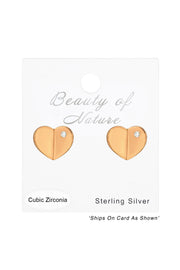 Sterling Silver Heart Ear Studs With Cubic Zirconia - RG