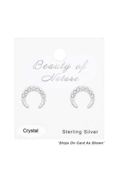 Sterling Silver Moon Ear Studs With Crystal - SS