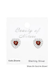 Sterling Silver Heart Ear Studs With Cubic Zirconia - SS