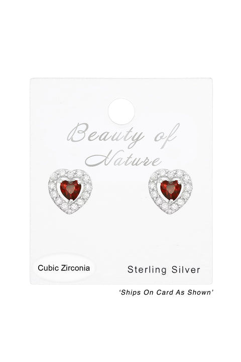 Sterling Silver Heart Ear Studs With Cubic Zirconia - SS