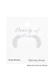 Sterling Silver Olive Leaf Ear Studs With CZ - SS