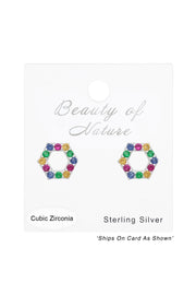 Sterling Silver Hexagon Ear Studs With Cubic Zirconia - SS