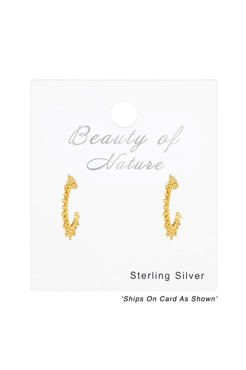 Sterling Silver Half Hoop Sun Rays Ear Studs - VM