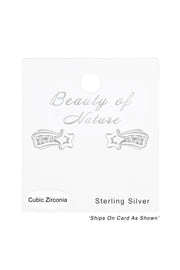 Sterling Silver Shooting Star Ear Studs With CZ - SS
