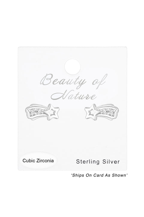 Sterling Silver Shooting Star Ear Studs With CZ - SS