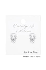 Sterling Silver Lion Head Hnocker Ear Studs - SS