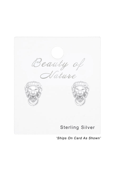 Sterling Silver Lion Head Hnocker Ear Studs - SS