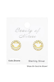 Children's Sterling Silver Smiley Ear Studs With CZ - VM