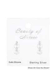 Sterling Silver Chain Links Ear Studs With CZ - SS