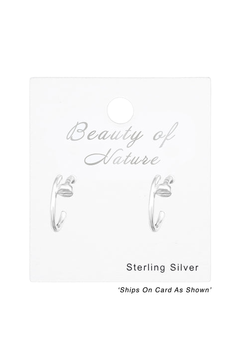 Sterling Silver Half Hoop Screw Ear Studs - SS