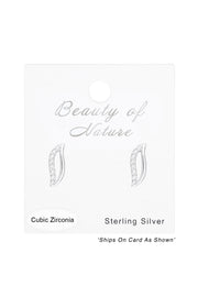 Sterling Silver Leaf Ear Studs With Cubic Zirconia - SS