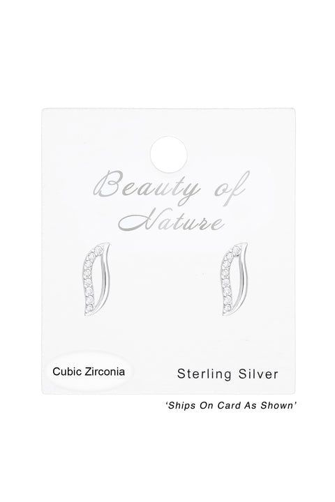Sterling Silver Leaf Ear Studs With Cubic Zirconia - SS