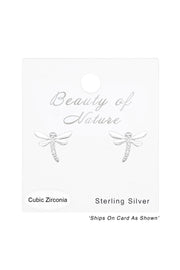 Sterling Silver Dragonfly Ear Studs With Cubic Zirconia - SS