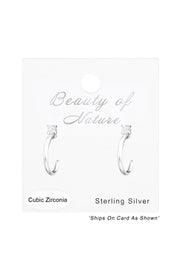 Sterling Silver Half Hoop Ear Studs With Cubic Zirconia - SS