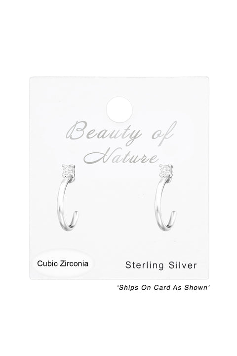 Sterling Silver Half Hoop Ear Studs With Cubic Zirconia - SS