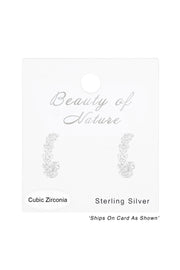 Sterling Silver Flower Half Hoop Ear Studs With CZ - SS
