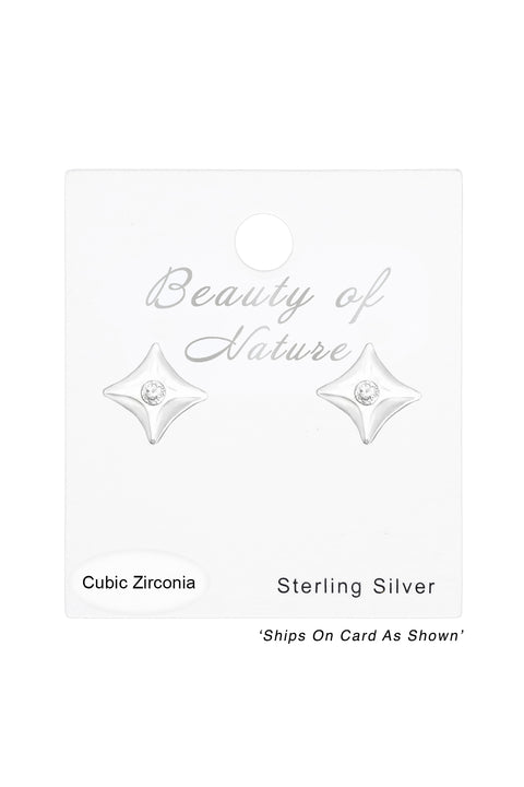 Sterling Silver Star Ear Studs With Cubic Zirconia - SS