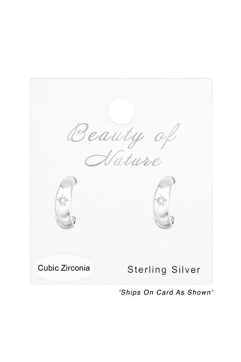Sterling Silver Half Hoop Ear Studs With Cubic Zirconia - SS