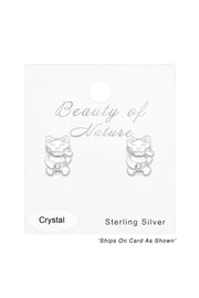 Sterling Silver Lucky Cat Ear Studs With Crystal - SS