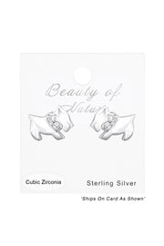 Sterling Silver Dog Ear Studs With Cubic Zirconia - SS