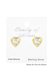 Sterling Silver Heart Ear Studs With Cubic Zirconia - VM