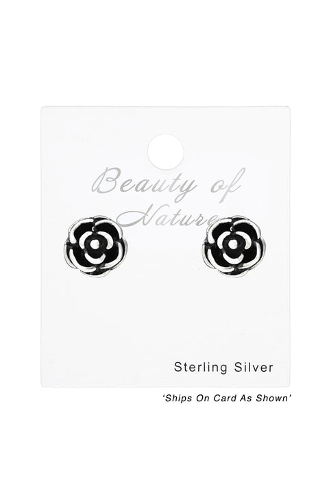 Sterling Silver Rose Ear Studs - SS