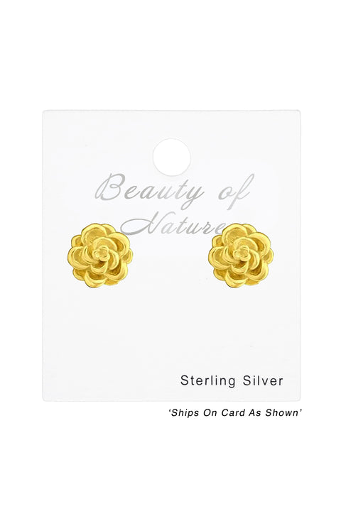Sterling Silver Rose Ear Studs - VM