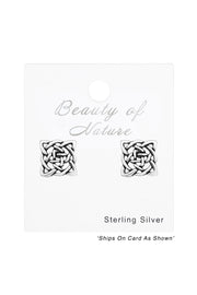 Sterling Silver Celtic Knot Square Ear Studs - SS