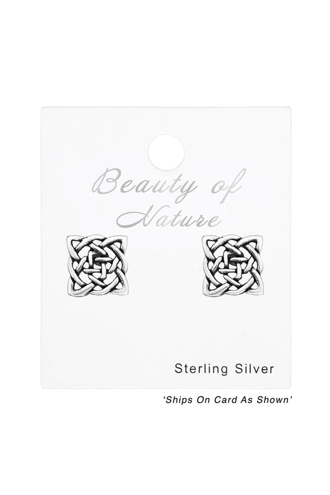 Sterling Silver Celtic Knot Square Ear Studs - SS