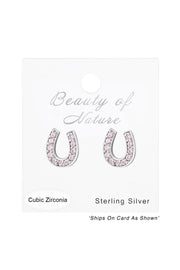 Sterling Silver Horseshoe Ear Studs With Cubic Zirconia - SS