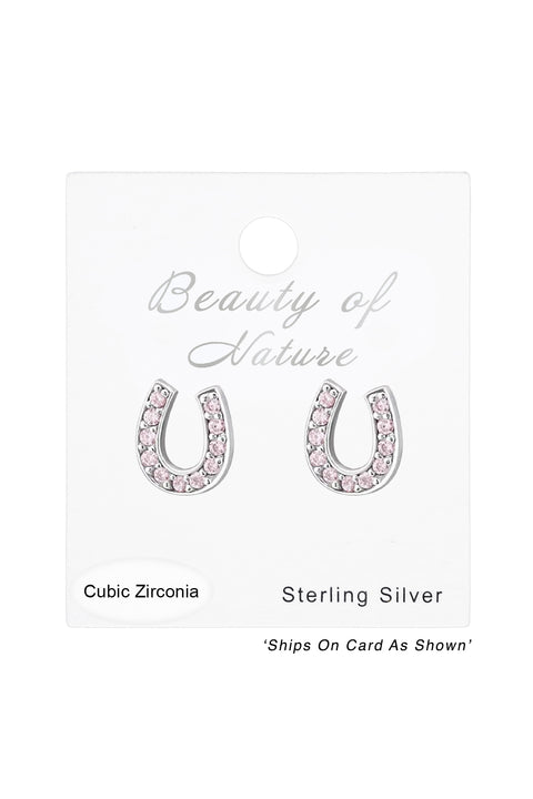Sterling Silver Horseshoe Ear Studs With Cubic Zirconia - SS