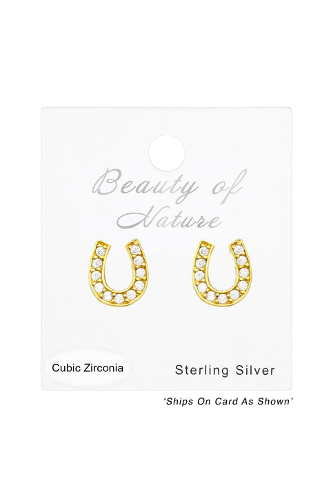 Sterling Silver Horseshoe Ear Studs With Cubic Zirconia - VM