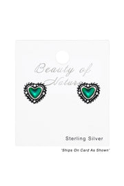 Sterling Silver Heart Ear Studs With Mood Color Epoxy - SS