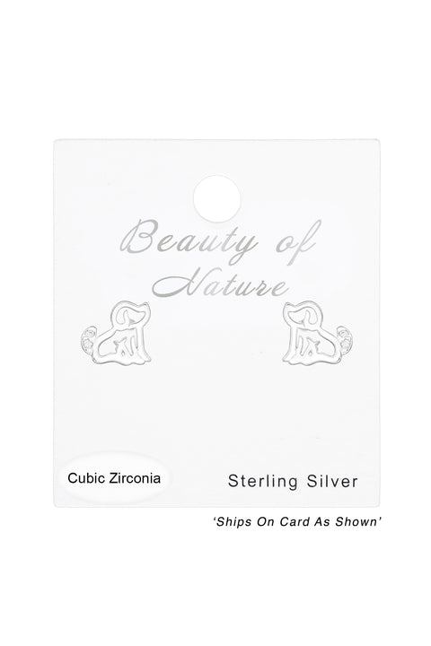 Sterling Silver Dog Ear Studs With Cubic Zirconia - SS