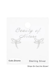 Sterling Silver Dragonfly Ear Studs With Cubic Zirconia - SS
