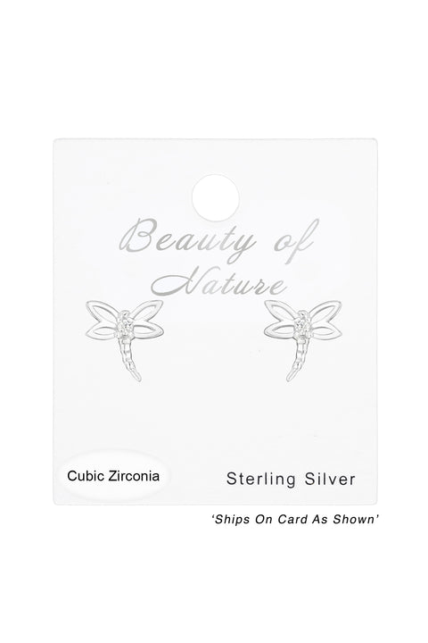 Sterling Silver Dragonfly Ear Studs With Cubic Zirconia - SS