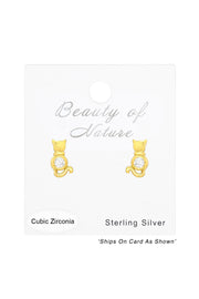 Sterling Silver Cat Ear Studs With Cubic Zirconia - VM