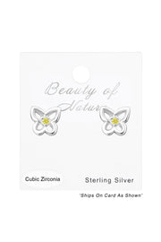 Sterling Silver Birthstone Butterfly Ear Studs With CZ - SS